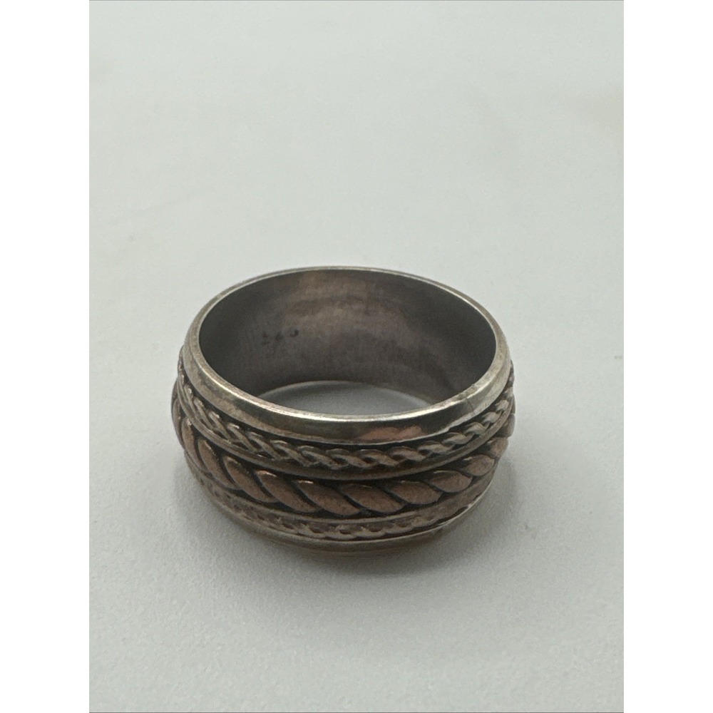 Vintage Sterling Silver Copper Rope Style Spinner Band Ring Size 6.5 Weighs 4.9g